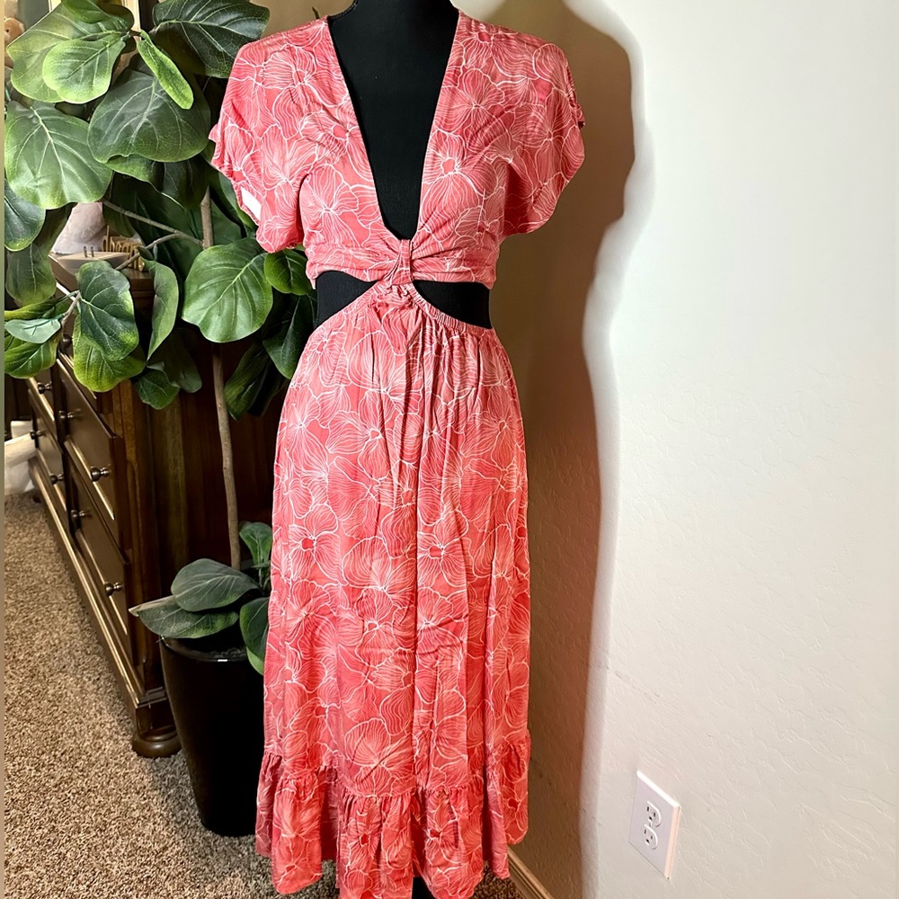 Pink Floral Cutout Dress